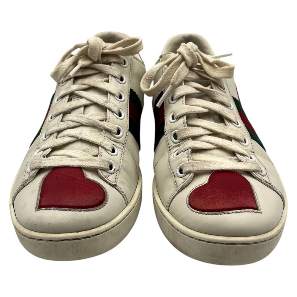 Gucci Ace Heart Embroidered Web Low Top Leather Sneakers White Size 36 / 6 - Picture 4 of 11